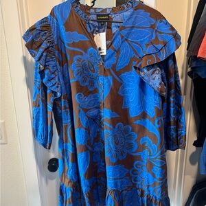 Plus Size Blue and Brown Floral Dress